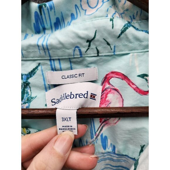 Saddlebred Mens Tropical Print Shirt 3XLT Classic Fit Short Sleeve Button-Down 1 - Picture 3 of 5